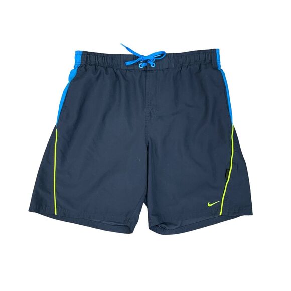 Nike Swim Shorts Mens M Medium Navy Blue Drawstring Elastic Waist Beach Trunks - Picture 1 of 11